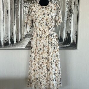 Bohme Womens Embroidered Floral Short Sleeve Round Neck Midi Dress NWT - Size M